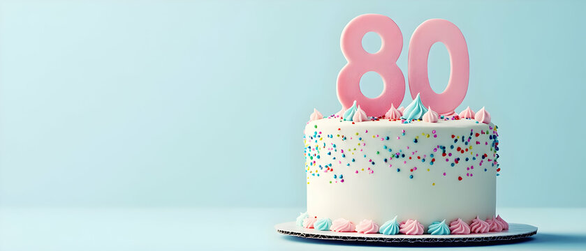 Décoration Pour Gâteau 'Happy 80th Birthday' à Paillettes - Or Rose - Avec Bâton - 15x20 Cm Environ