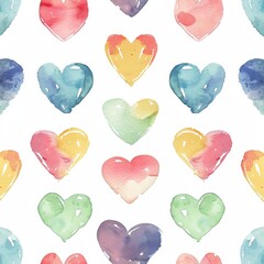 Fototapeta premium Colorful Watercolor Hearts Pattern for Creative Background Design