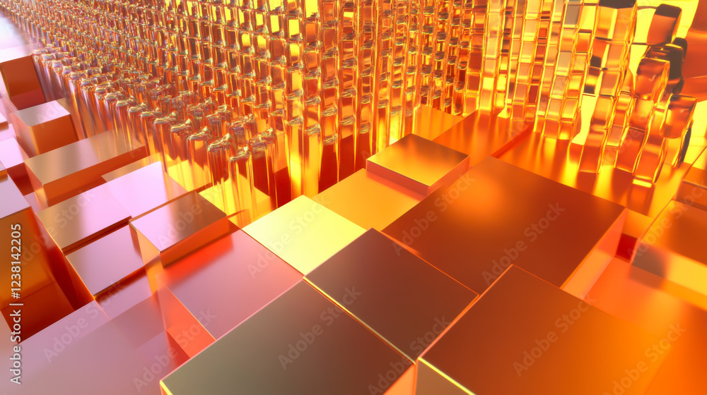 Poster unique abstract visualization of golden geometric shapes and patterns creating a stunning depth effe