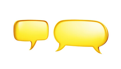 Fototapeta premium Golden Speech Bubbles: Two vibrant, golden speech bubbles, one rectangular and one oval, float against a clean background, representing communication, dialogue, and conversation. PNG