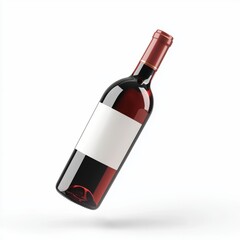 wine bottle mockup with an elegant glass design and customizable label, floating mid-air, isolated on a white background