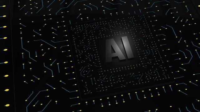 Artificial Intelligence Chipset Surrounded by Digital Circuitry 4k video digital render