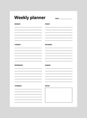 Weekly planner template simple page