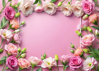 Floral Frame and Pastel Pink Card Template with Blank Copy Space