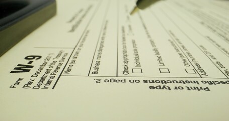 A person fills out a taxpayer's form. Close-up of a pen, an unrecognizable person