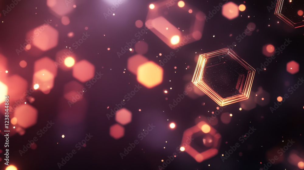 Poster abstract depiction of glowing hexagonal shapes against a dark background creating a vibrant atmosphe