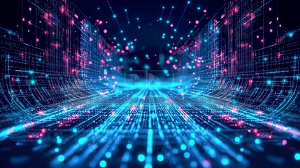 Naklejka premium Abstract Digital Network: Futuristic Technology and Data Flow Visualization. 