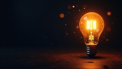 Glowing light bulb against dark background, sparks , illumination, bulb