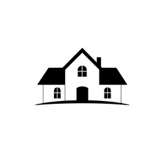 Modern House Icon: Simple Black and White Home Design Illustration. Ideal for real estate, architecture, and home-related projects.