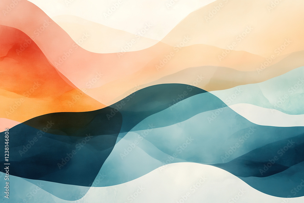 Poster abstract watercolor waves in warm and cool tones create a harmonious and soothing visual experience