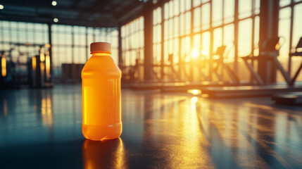 Sports Drinks in a Gym with Warm Sunset Light
