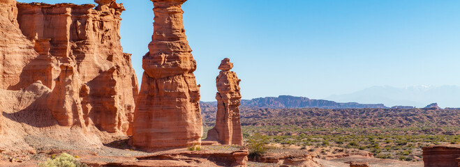 Rock formations in Talampaya National Park
in the desert area on the edge of the Sierra Pampeanas...