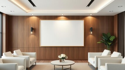 A mockup of clean and modern office wall art displayed in an interior setting, minimalist, wall art, professional