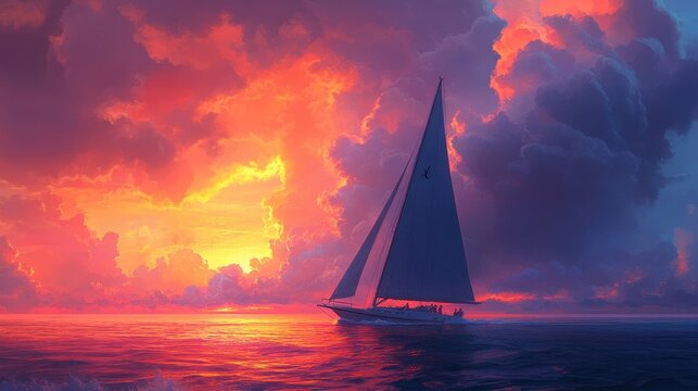 Breathtaking Yacht Sailing Under Sunset Sky
