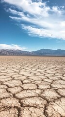 Expansive Dry Landscape with Cracked Earth and Blue Sky