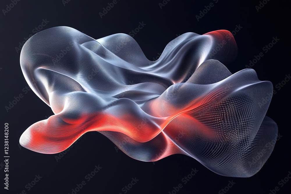 Poster digital fluid design with flowing shapes and light effects in an abstract pattern