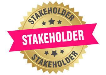 stakeholder. stakeholder round pink and gold label isolated on transparent background