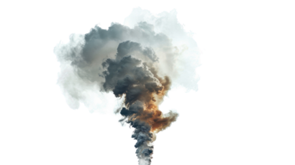 Realistic smoke plume billowing with transparent background
