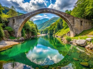 Fototapeta premium Majestic Devil's Bridge, Chienti River, Italy - Panoramic View