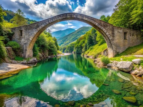 Majestic Devil's Bridge, Chienti River, Italy - Panoramic View