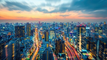 Vibrant Metropolis: Dazzling Night View of a Modern Asian City Skyline