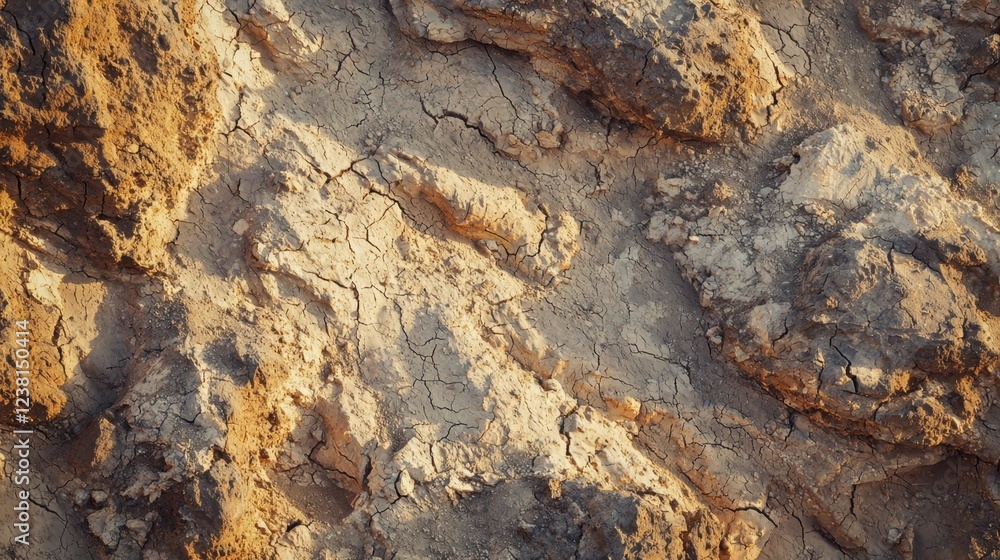 Poster dry cracked earth texture with unique patterns and warm tones