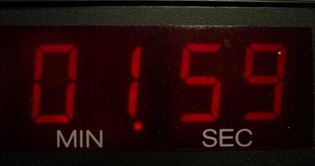 Timer in a professional tape recorder while recording studio sounds. Close-up of the screen with the countdown