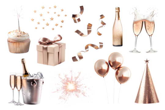 PNG Elegant celebration with rose gold accents, set on transparent background