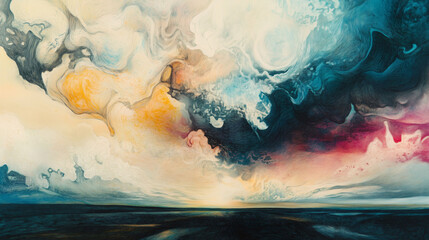 Fototapeta premium Evocative Collection of Pencil and Acrylic Sketches Captures Dynamic Skies and Emotive Landscapes. Generative AI