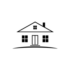 Simple House Icon: Minimalist Home Design, Real Estate Symbol, Black and White Vector Graphic