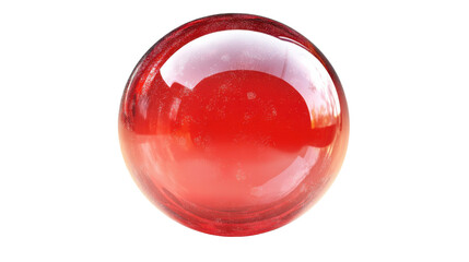 Shiny red glass sphere reflecting light on transparent background