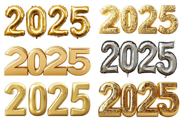 PNG New Year 2025 elements, set on transparent background
