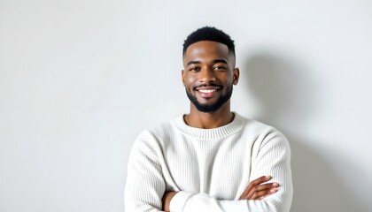 man in a white sweater on a white background generative ai
