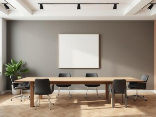 A mockup of minimalist office wall art displayed in a meeting room setting, interior design, office, minimalist