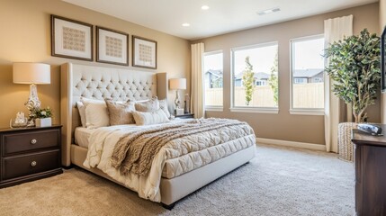 Fototapeta premium Cozy and Modern Bedroom Design with Natural Light and Comfort