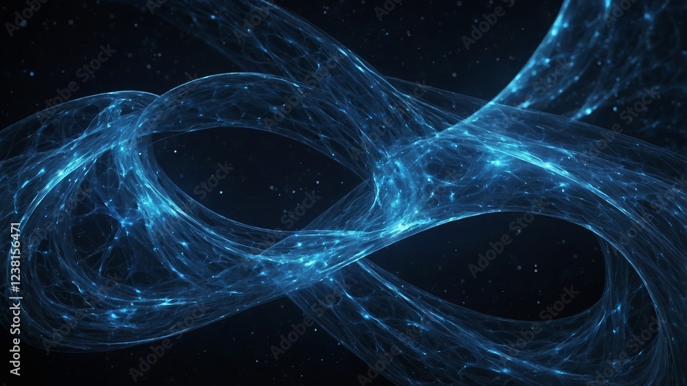 Poster abstract representation of dynamic blue energy waves in a dark space environment showcasing intricat