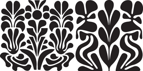 Matisse curves aestethic seamless flower patterns | Organic floral doodle shapes in trendy naive retro hippie 60s 70s style | Groovy abstract flower art | Floral doodle naive patterns | Trendy