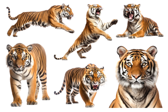 PNG Tiger elements, set on transparent background