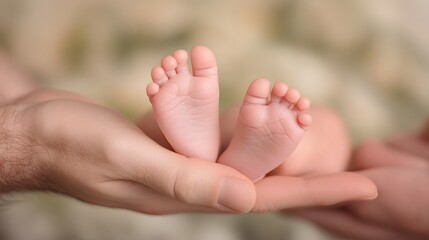 Tiny Newborn Baby Feet Held Gently In Loving Hands
