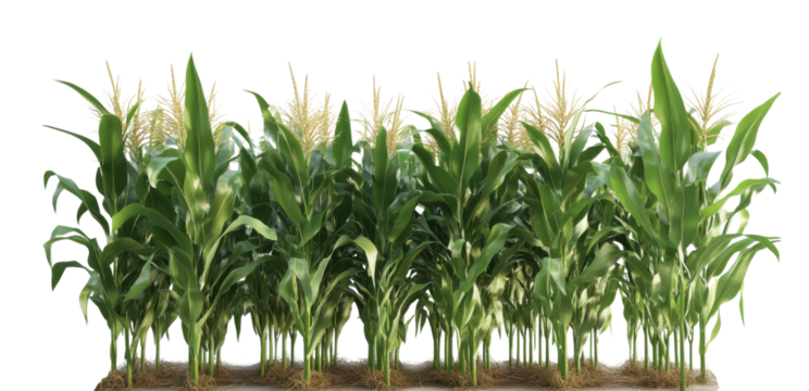 A field of corn is shown in a white background