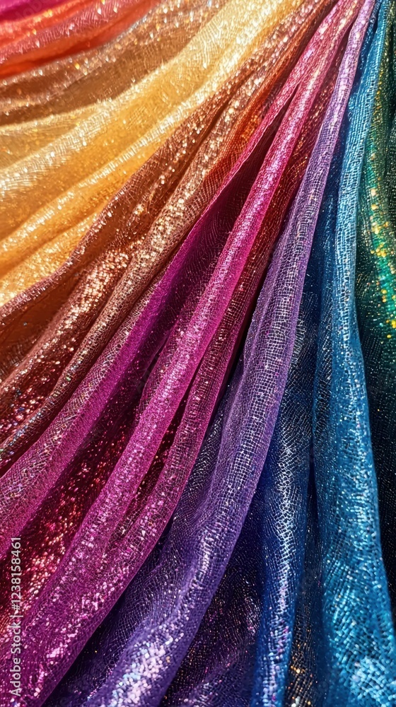 Poster Vibrant Colorful Draped Fabric with Shimmering Texture Patterns