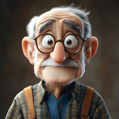 A cartoon-style elderly man with round glasses and a beard, smiling warmly in a friendly and endearing character design.