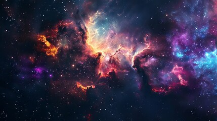 Fototapeta premium Vast cosmic landscape of a glowing supernova explosion within a vibrant nebula, surrounded by shimmering stars and the mysterious depths of the universe