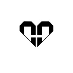 Geometric Heart Shape Logo Design: Minimalist Black and White Vector Icon