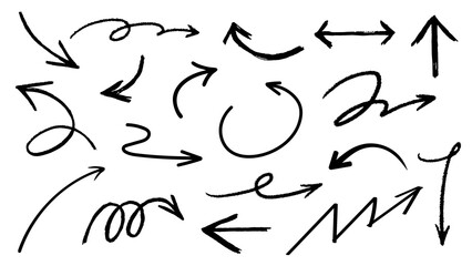 PNG black doodle arrow illustration design element set, transparent background