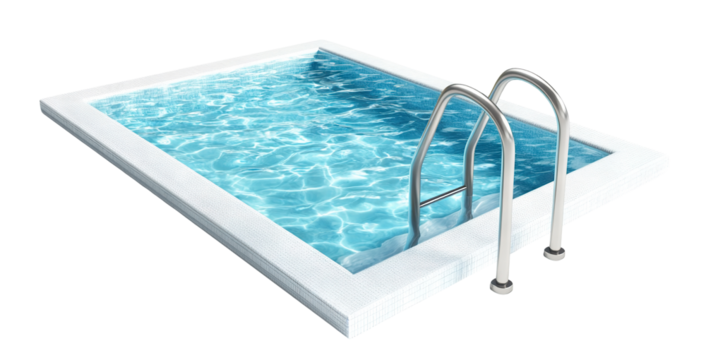 Modern rectangular swimming pool with clean water, isolated on transparent cutout background