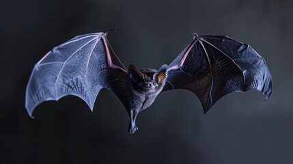 Bat flying with detailed wings on a dark background
Concept: wildlife photography, nocturnal animals, flight details, nature exploration, Halloween imagery