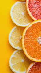 Fototapeta premium Colorful Citrus Fruits Slices on Bright Yellow Background