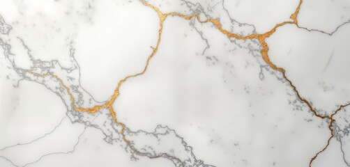 Obraz premium Elegant white marble texture with subtle gold veins. High resolution image ideal for interior design projects. Luxurious material suitable for countertops flooring. Natural pattern perfect for