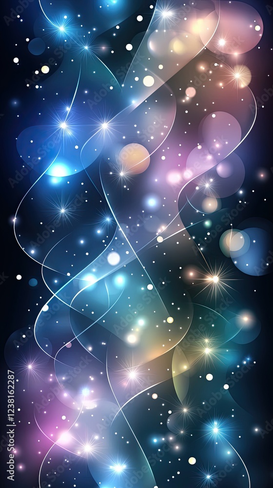 Poster colorful glowing waves and circuit board elements create a digital flow, showcasing a futuristic tec